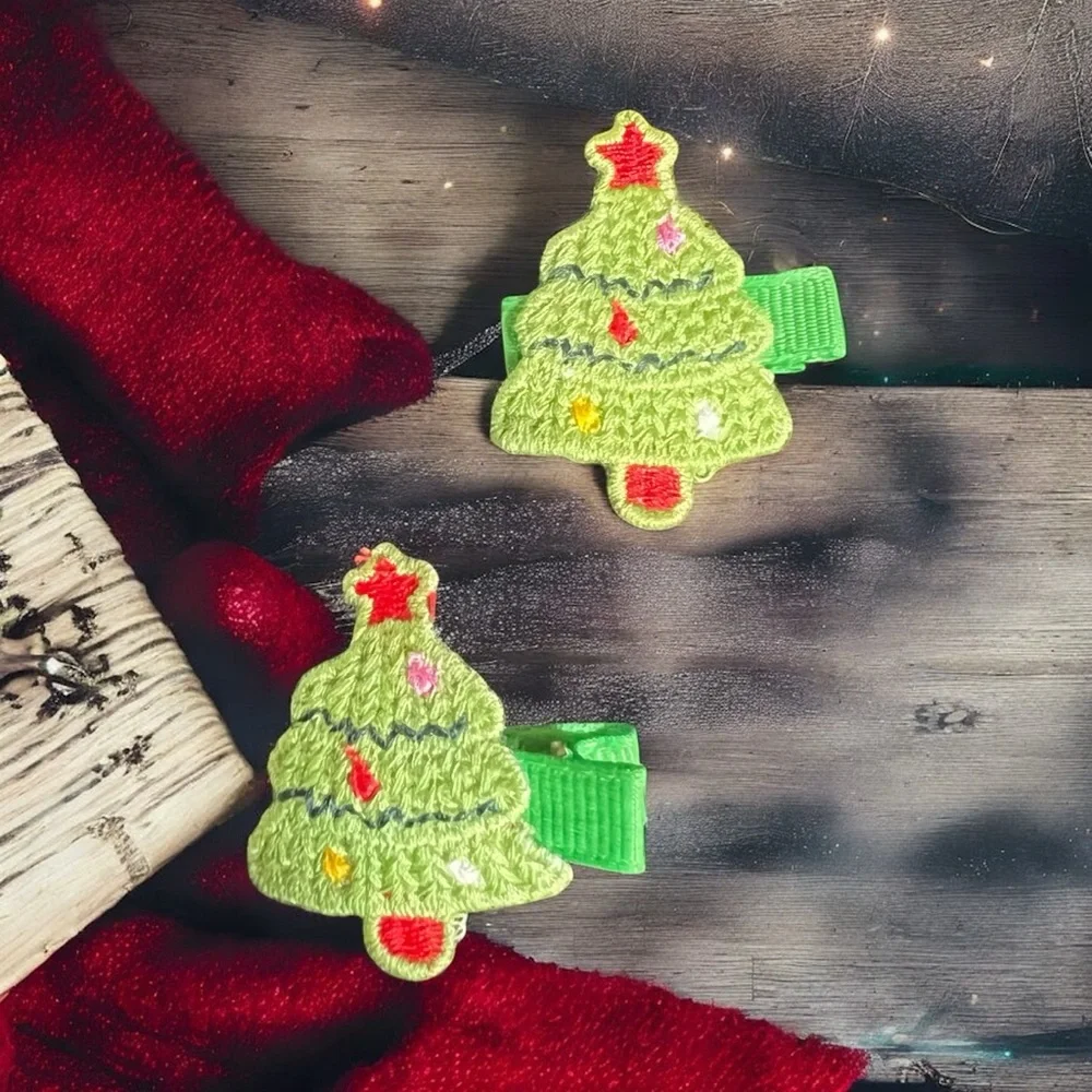 Festive Christmas Tree Hair Clips for Kids